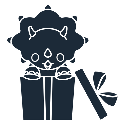 Cut-out silhouette of birthday dinosaur getting out of a gift box PNG Design