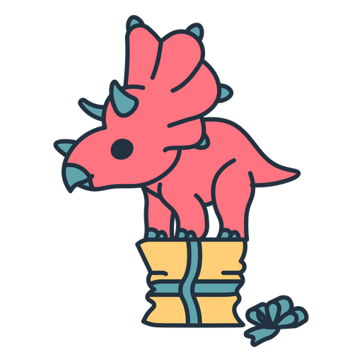 Birthday kawaii dinosaur atop a gift PNG Design