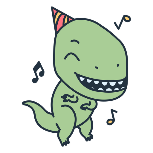Birthday kawaii dinosaur enjoying music PNG Design