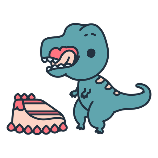 Cumpleaños dinosaurio kawaii comiendo un pastel Diseño PNG
