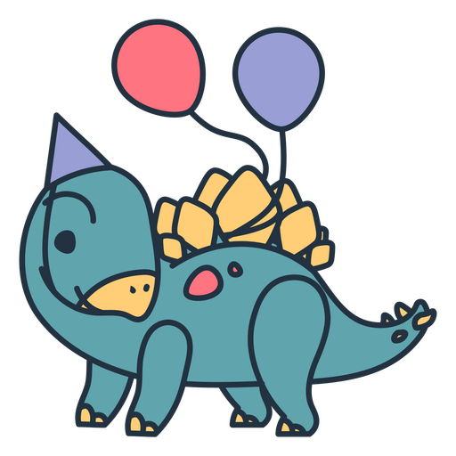 Birthday kawaii dinosaur carrying balloon in its back PNG Design