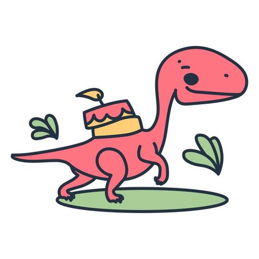 Birthday kawaii dinosaur carrying a cake atop its back PNG Design