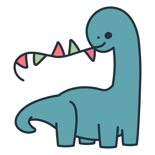 Dinosaurio kawaii de cumpleaños con un banderín de plástico en la boca Diseño PNG