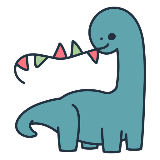 Dinossauro kawaii de aniversário segurando uma flâmula de plástico na boca Desenho PNG