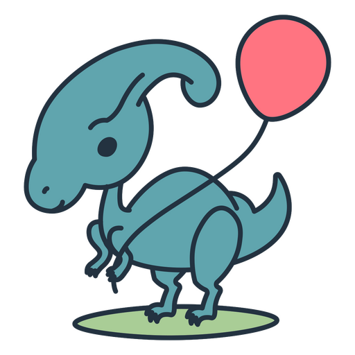 Dinosaurio kawaii de cumpleaños sosteniendo un globo rojo Diseño PNG