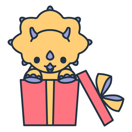 Birthday kawaii dinosaur inside a gift box PNG Design