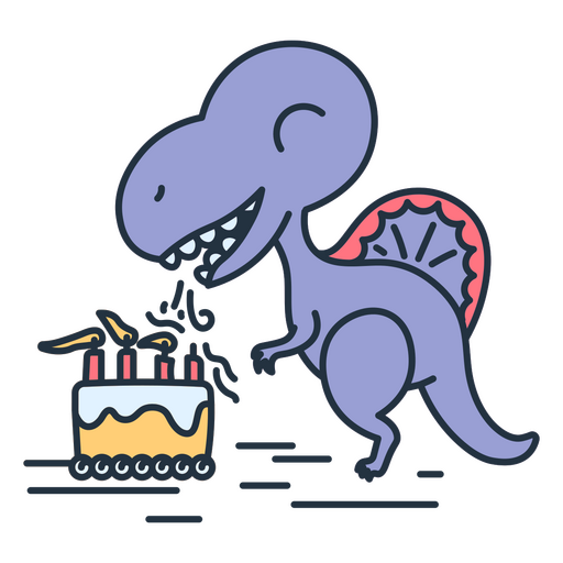 Dinossauro kawaii de aniversário soprando velas de um bolo Desenho PNG