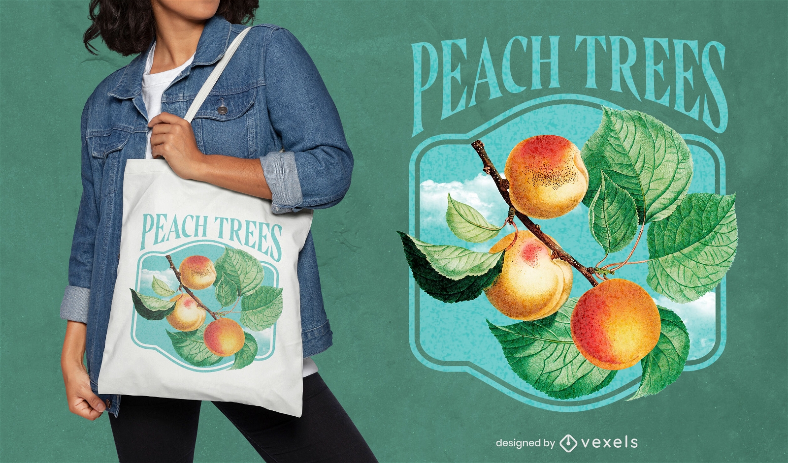 Peach fruits vintage tote bag design