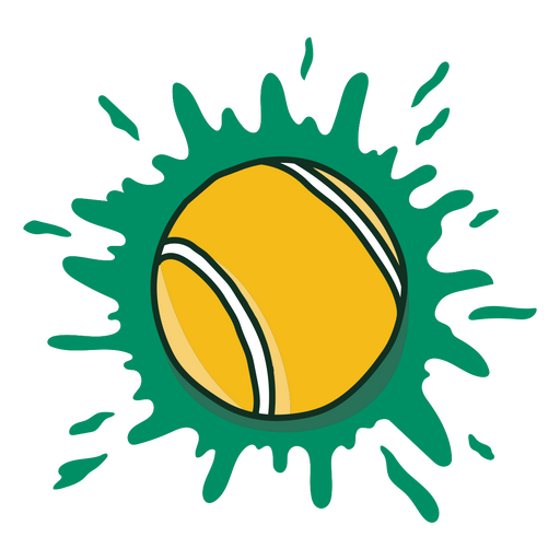 Gelber Tennisball auf grünem Farbspritzer PNG-Design