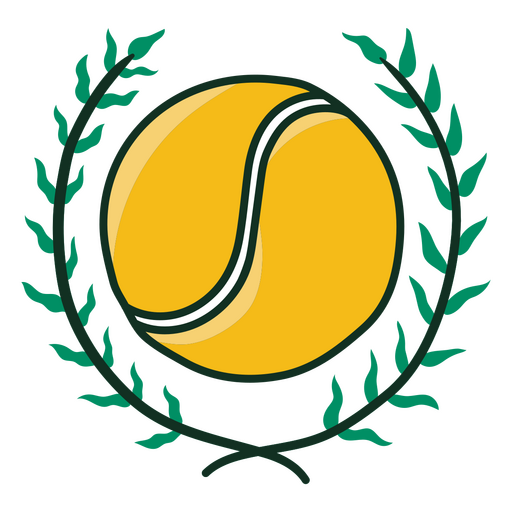Pelota de tenis amarilla rodeada por una corona de laurel Diseño PNG