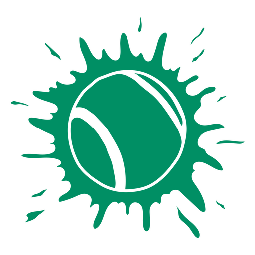 Doodle recortado de pelota de tenis en salpicaduras de pintura verde Diseño PNG