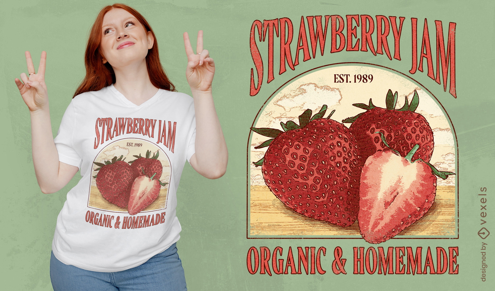 Camiseta vintage con frutas de fresa psd