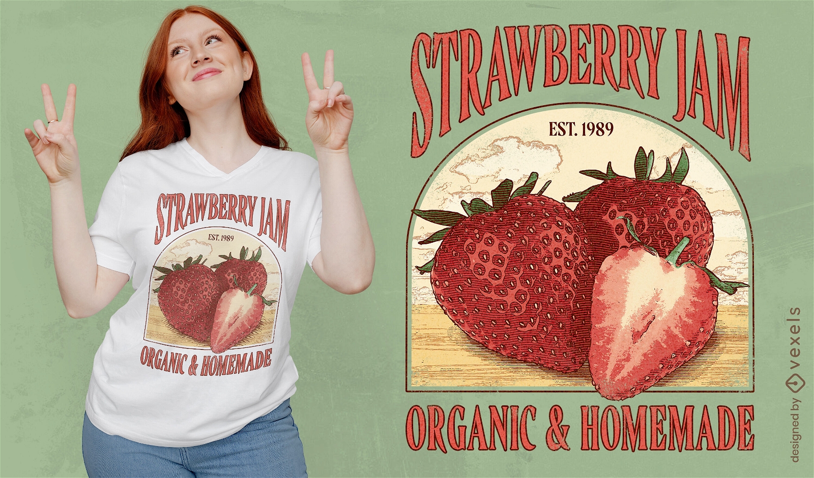 Camiseta vintage de frutas de morango psd