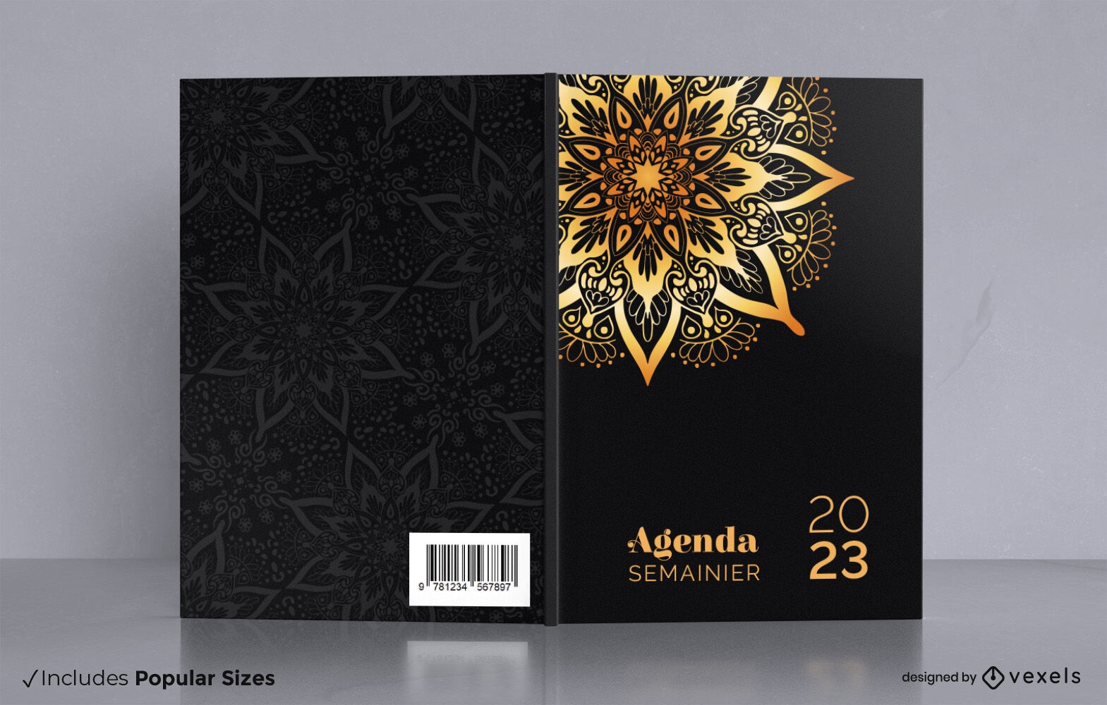 Design de capa de livro de mandala dourada