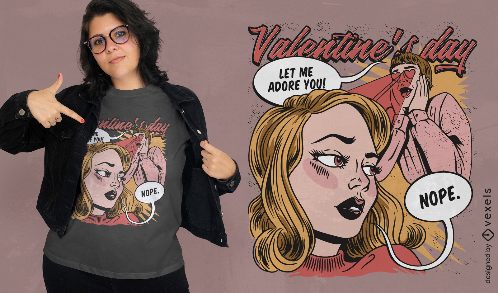 Diseño de camiseta de cómic feminista contra el día de san valentín.