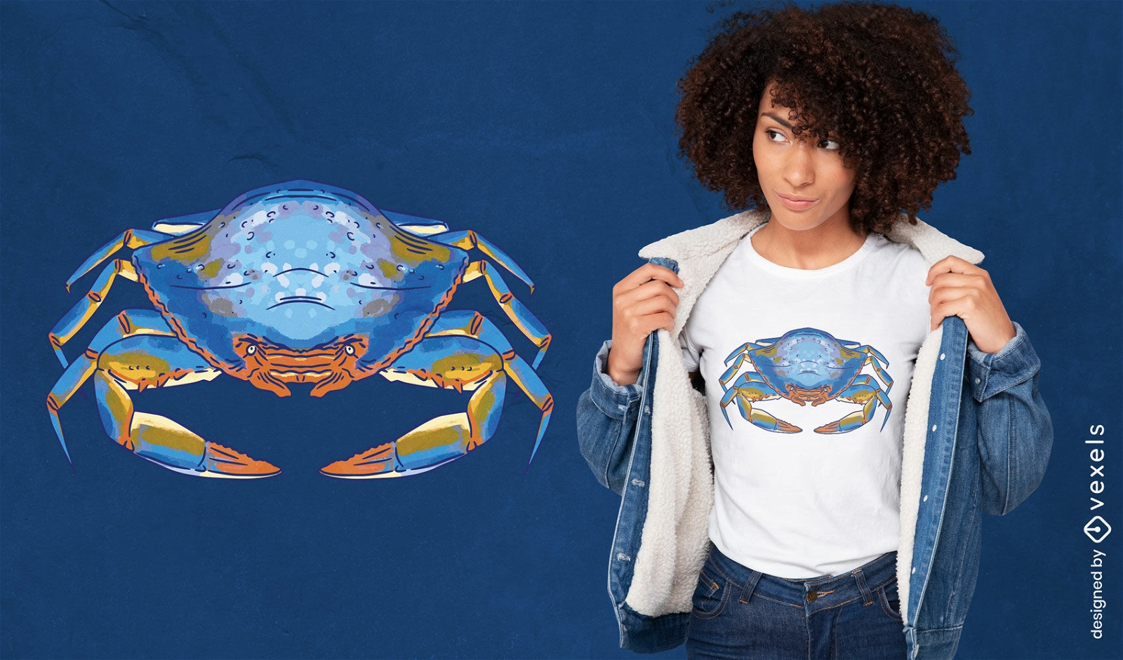 Diseño de camiseta de cangrejo azul.