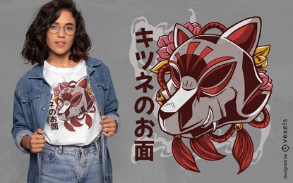 Diseño de camiseta de zorro con máscara de kitsune