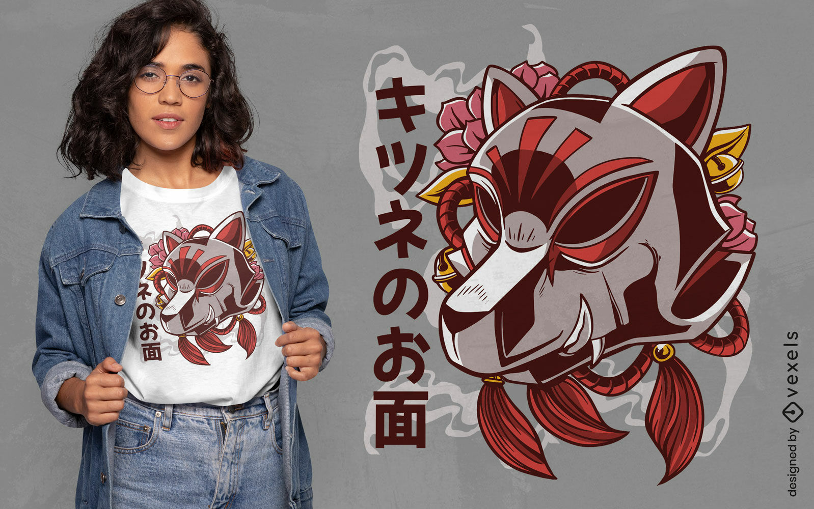 Design de camiseta de raposa de m?scara Kitsune