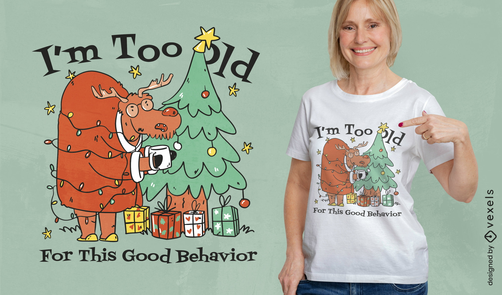 Funny old Christmas reindeer t-shirt design