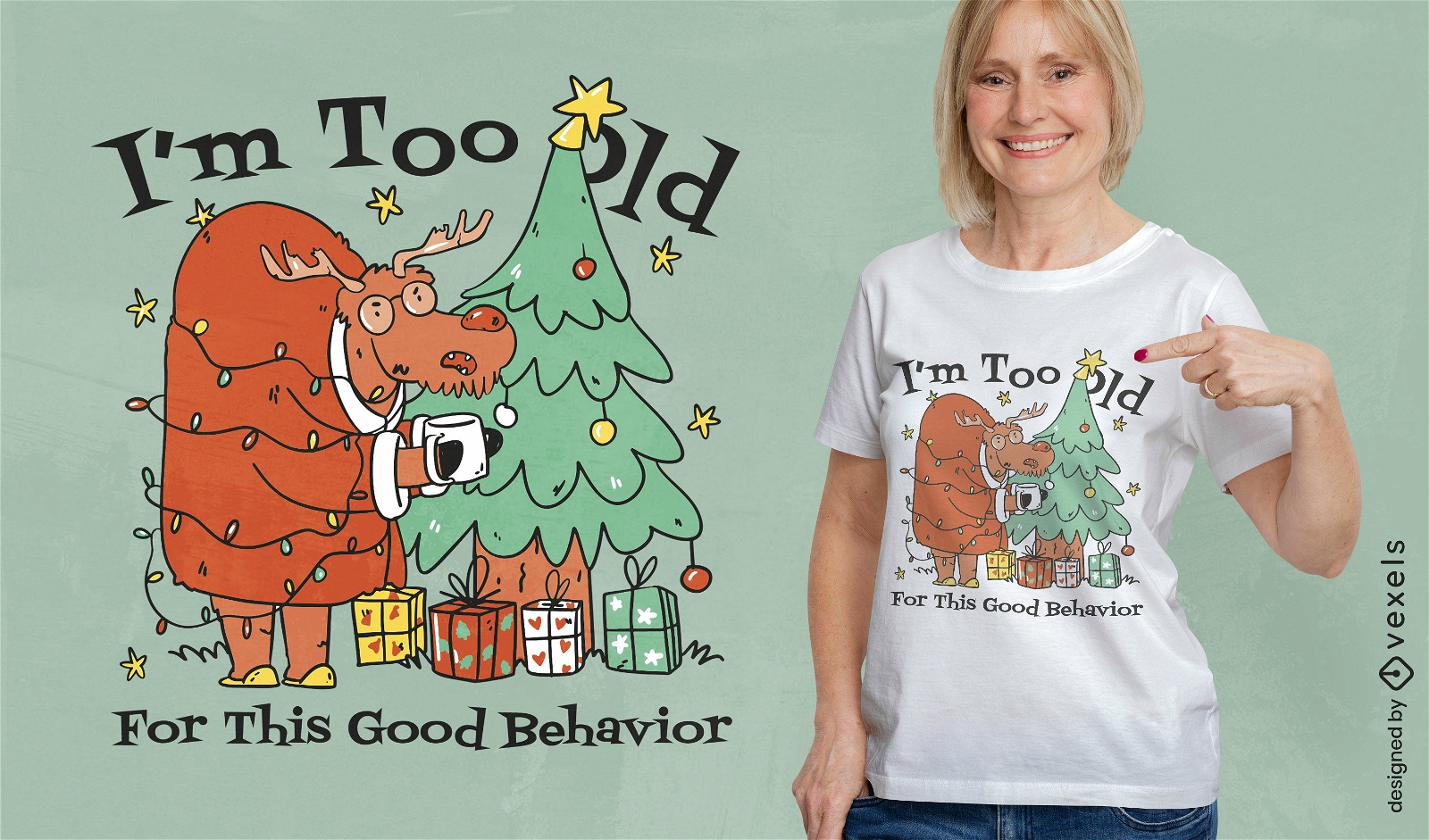 Lustiges altes Weihnachtsren-T-Shirt Design