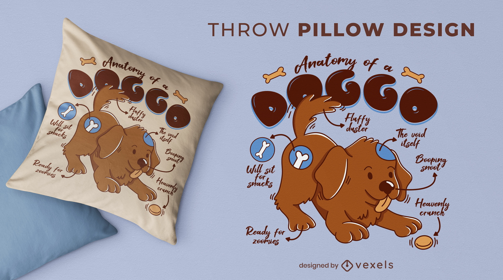 Diseño de almohada de tiro de anatomía de perro