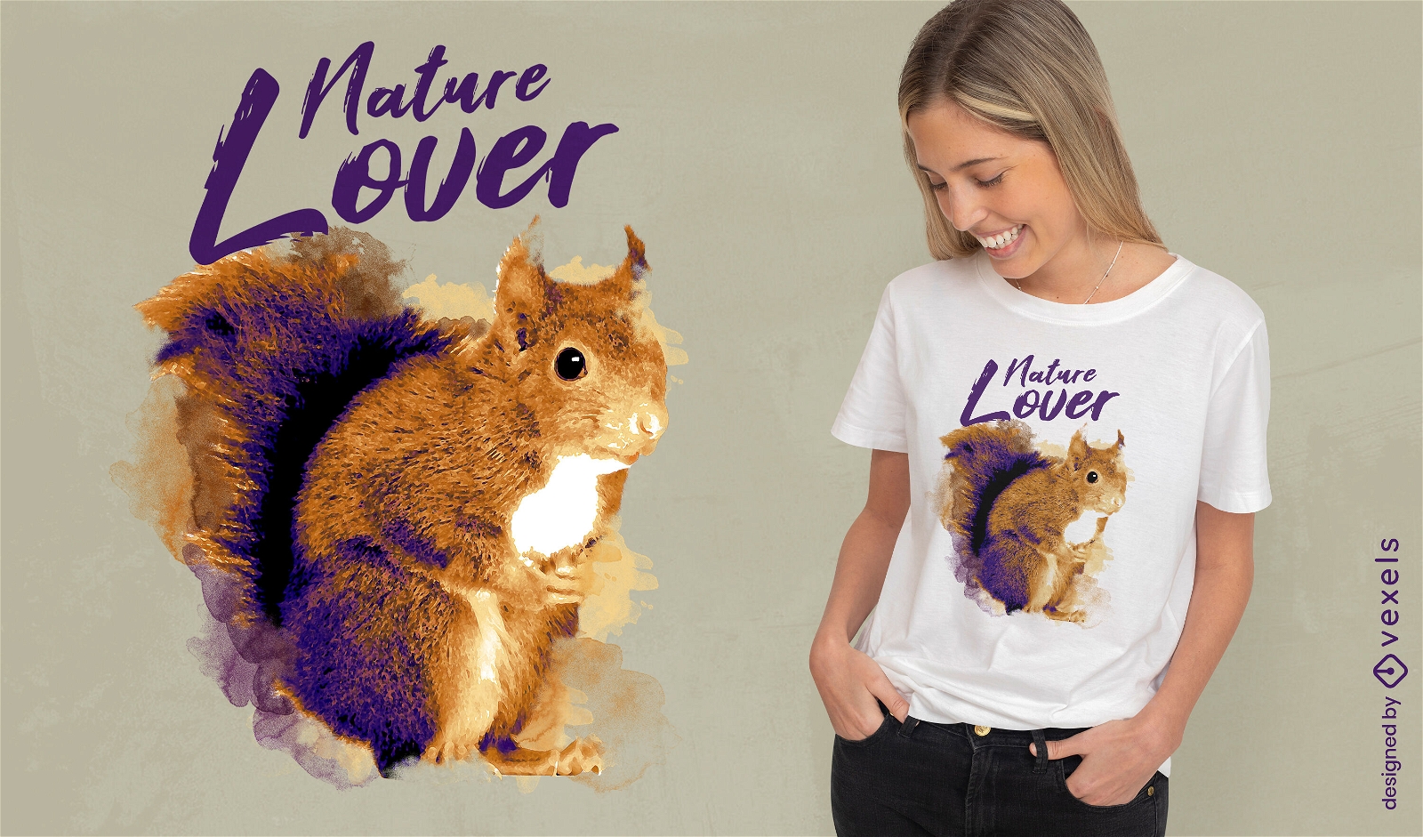 Eichhörnchen-Tier-Aquarell-T-Shirt psd