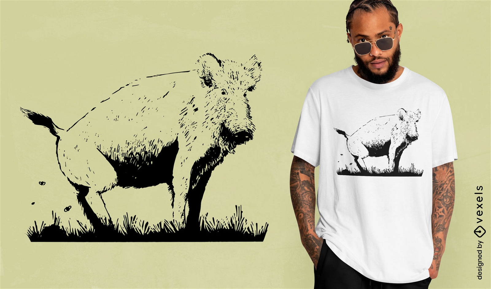 Diseño de camiseta de alto contraste de animales de jabalí.