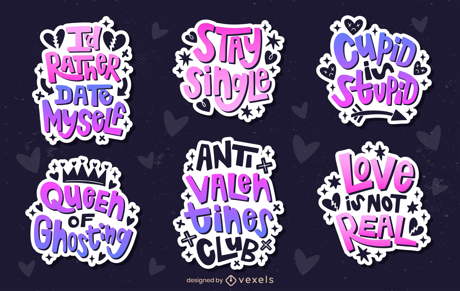 Anti Valentine's quotes sticker set