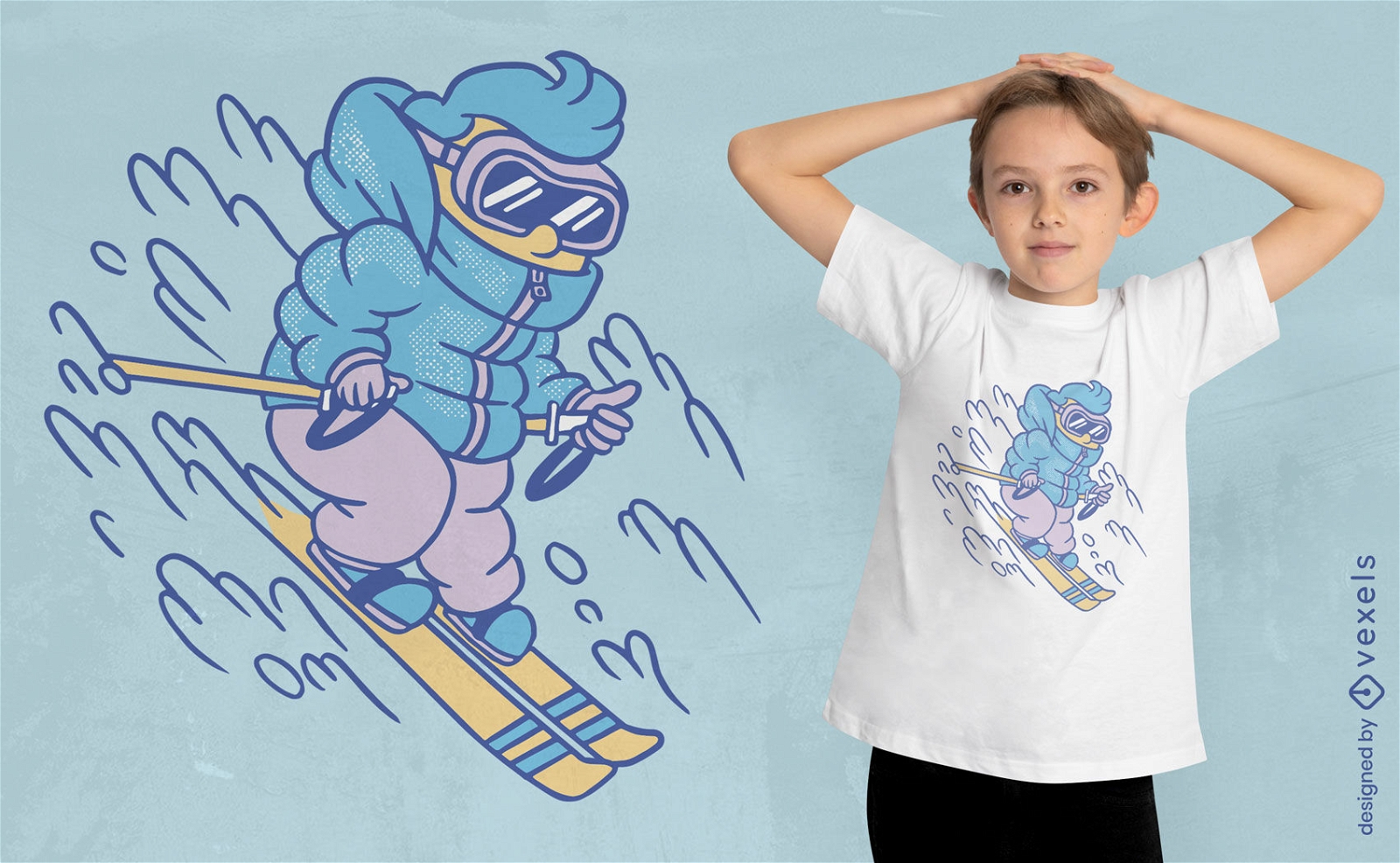 Child skying cartoon t-shirt design