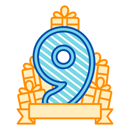 Decoración de cumpleaños con el número 9. Diseño PNG