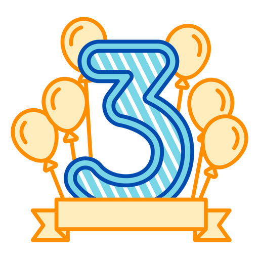 Decoração de aniversário com o número 3 Desenho PNG