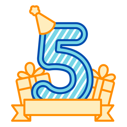 Decoración de cumpleaños con el número 5. Diseño PNG