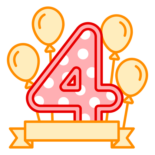 Decoração de aniversário com o número 4 Desenho PNG