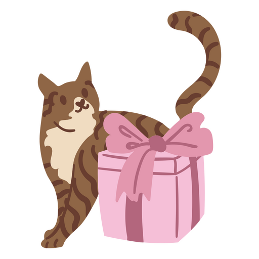 Gato de aniversário rondando uma caixa de presente Desenho PNG