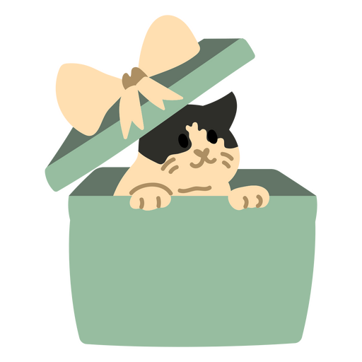 Birthday cat getting out of a gift box PNG Design