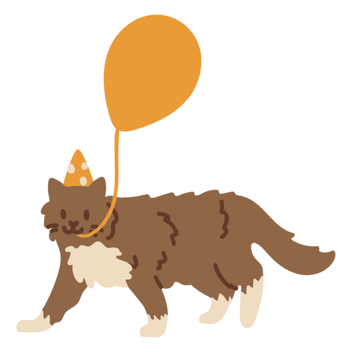 Birthday cat holding a yellow balloon PNG Design