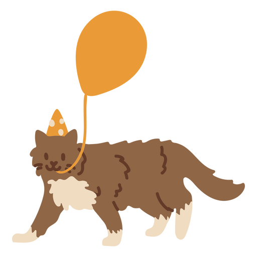 Gato de aniversário segurando um balão amarelo Desenho PNG