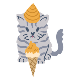 Birthday cat flat ice cream PNG Design