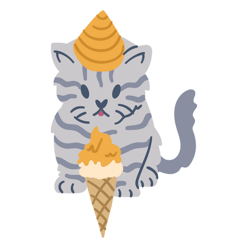 Birthday cat flat ice cream PNG Design