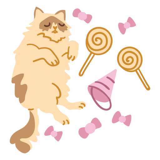 Caramelos planos gato cumpleaños Diseño PNG