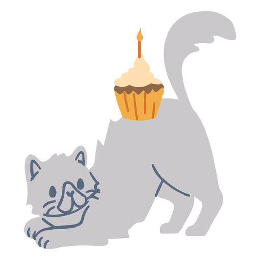 Flacher Cupcake der Geburtstagskatze PNG-Design