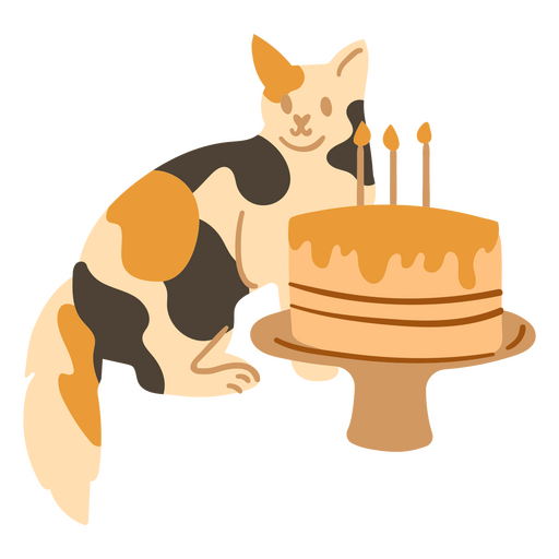 Birthday flat cat cake PNG Design