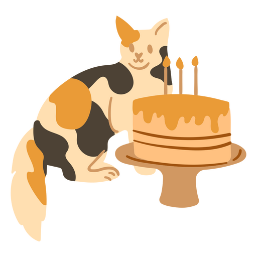 Pastel de cumpleaños gato plano Diseño PNG