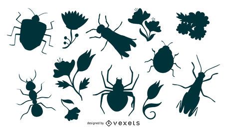 Flowers & Insects Silhouette Set