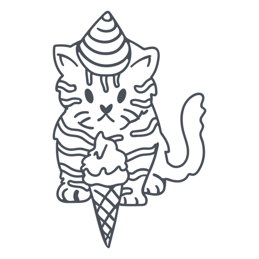 Sorvete de aniversário de doodle de gato Desenho PNG