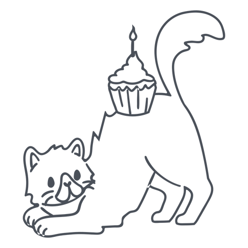 Aniversário de doodle de cupcake de gato Desenho PNG