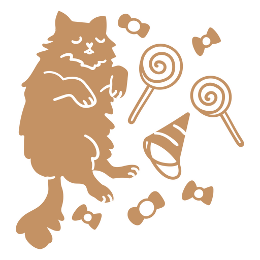 Doodle de gato cortou doces de aniversário Desenho PNG