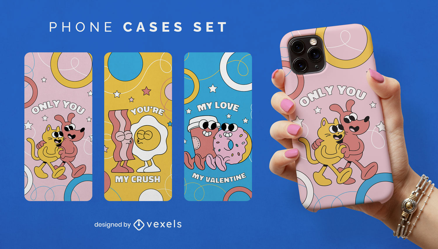 Valentine's day couples cartoon phone case set