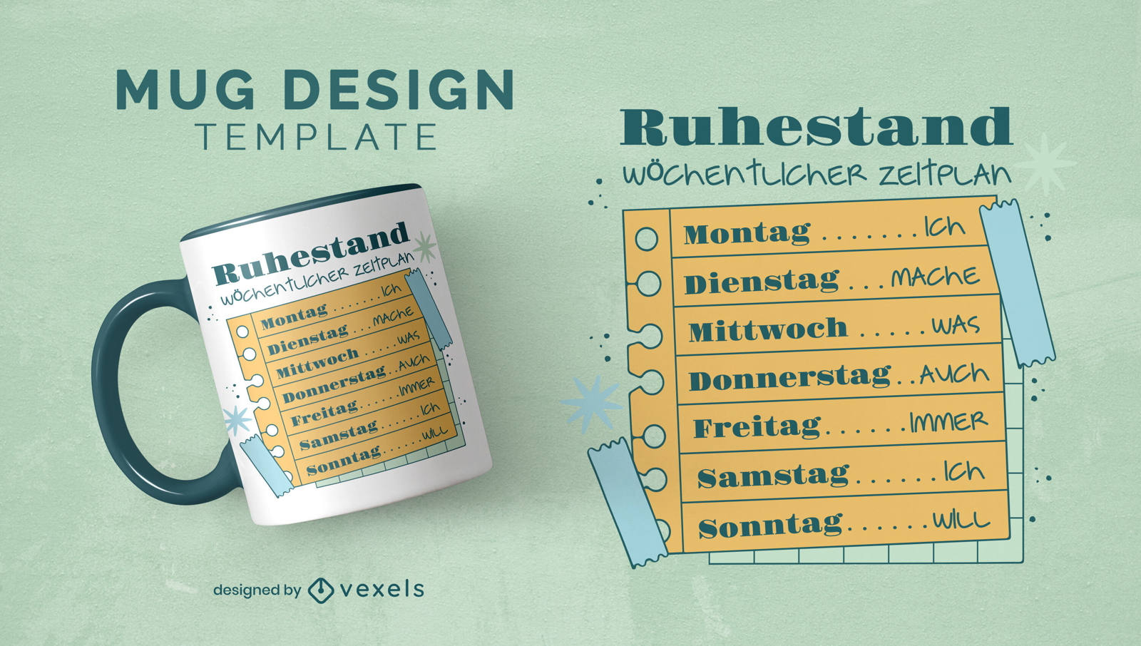 German calendar mug template design