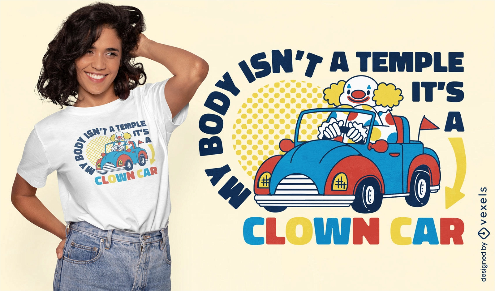 Clown im Auto-Cartoon-T-Shirt-Design